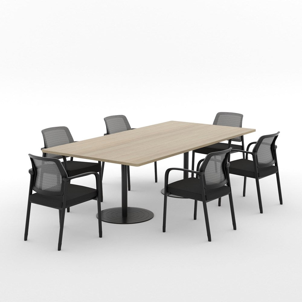 Essentials Boardroom Table 2400 x 1200 with Ozone Chair Package-Meeting Room Furniture-Classic Oak-Black Disc-North Island Delivery-Commercial Traders - Office Furniture