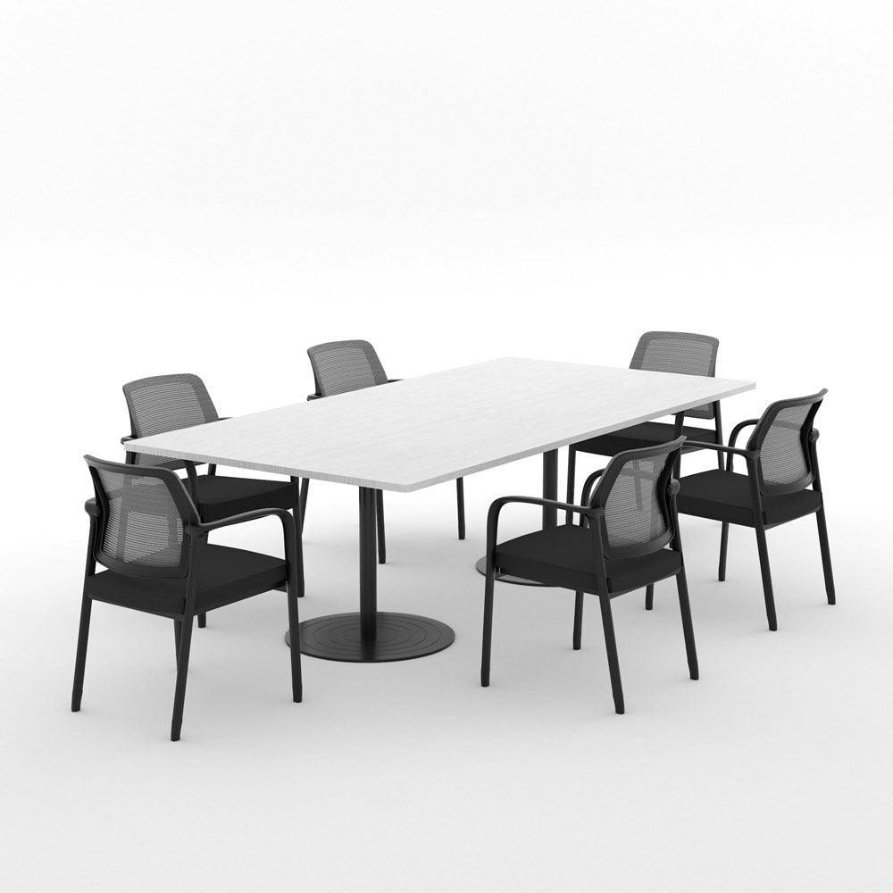 Essentials Boardroom Table 2400 x 1200 with Ozone Chair Package-Meeting Room Furniture-Silver Strata-Black Disc-North Island Delivery-Commercial Traders - Office Furniture