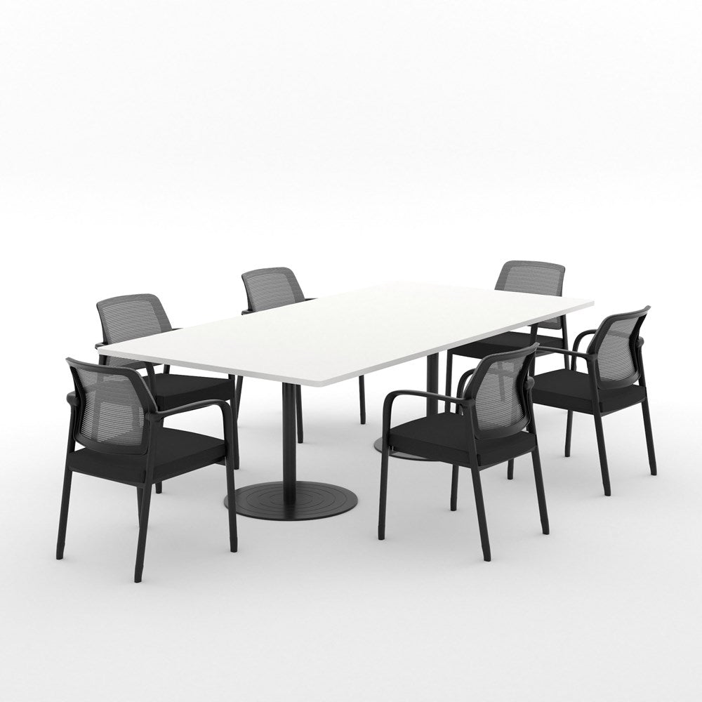 Essentials Boardroom Table 2400 x 1200 with Ozone Chair Package-Meeting Room Furniture-Snowdrift-Black Disc-North Island Delivery-Commercial Traders - Office Furniture