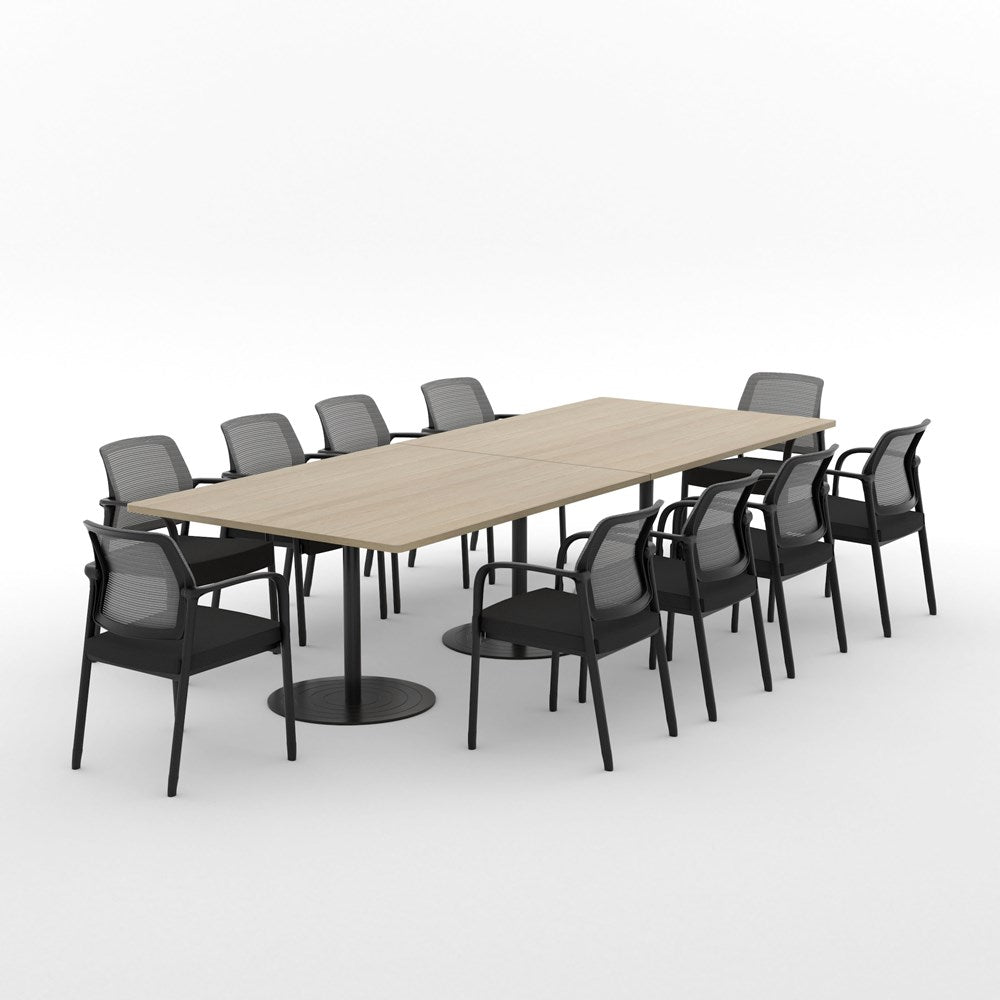 Essentials Boardroom Table 3000 x 1200 with Ozone Chair Package-Meeting Room Furniture-Classic Oak-Black Disc-North Island Delivery-Commercial Traders - Office Furniture
