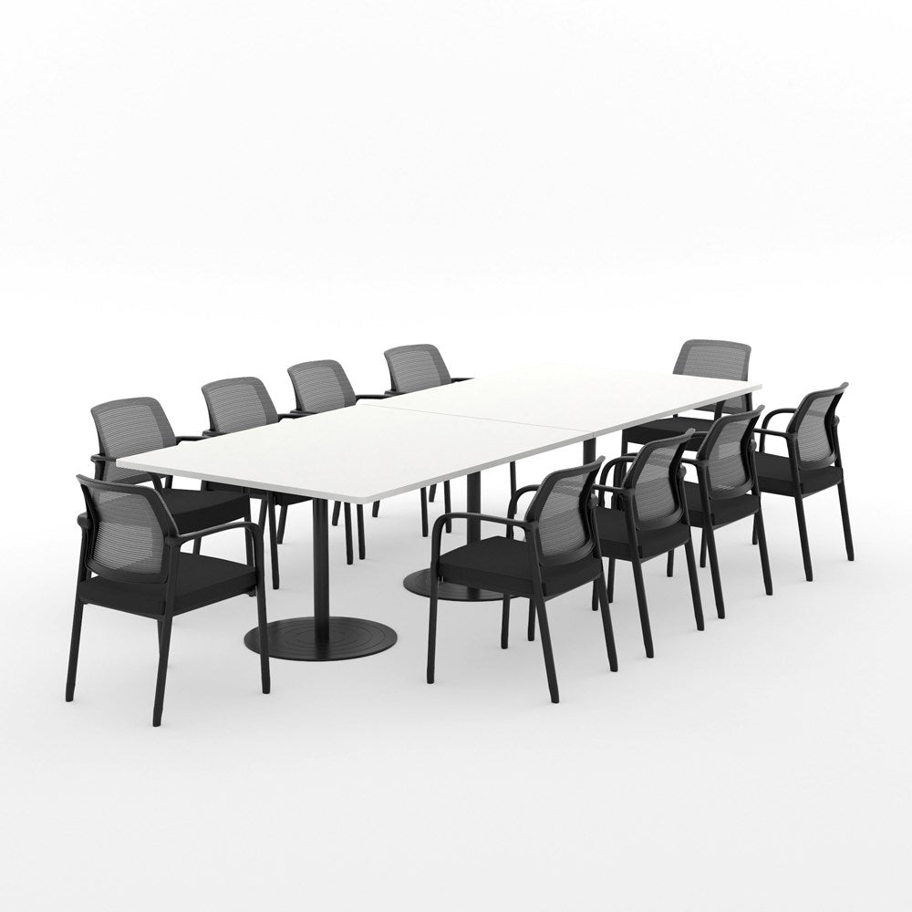 Essentials Boardroom Table 3000 x 1200 with Edison Chair Package-Meeting Room Furniture-Snowdrift-Black Disc-North Island Delivery-Commercial Traders - Office Furniture