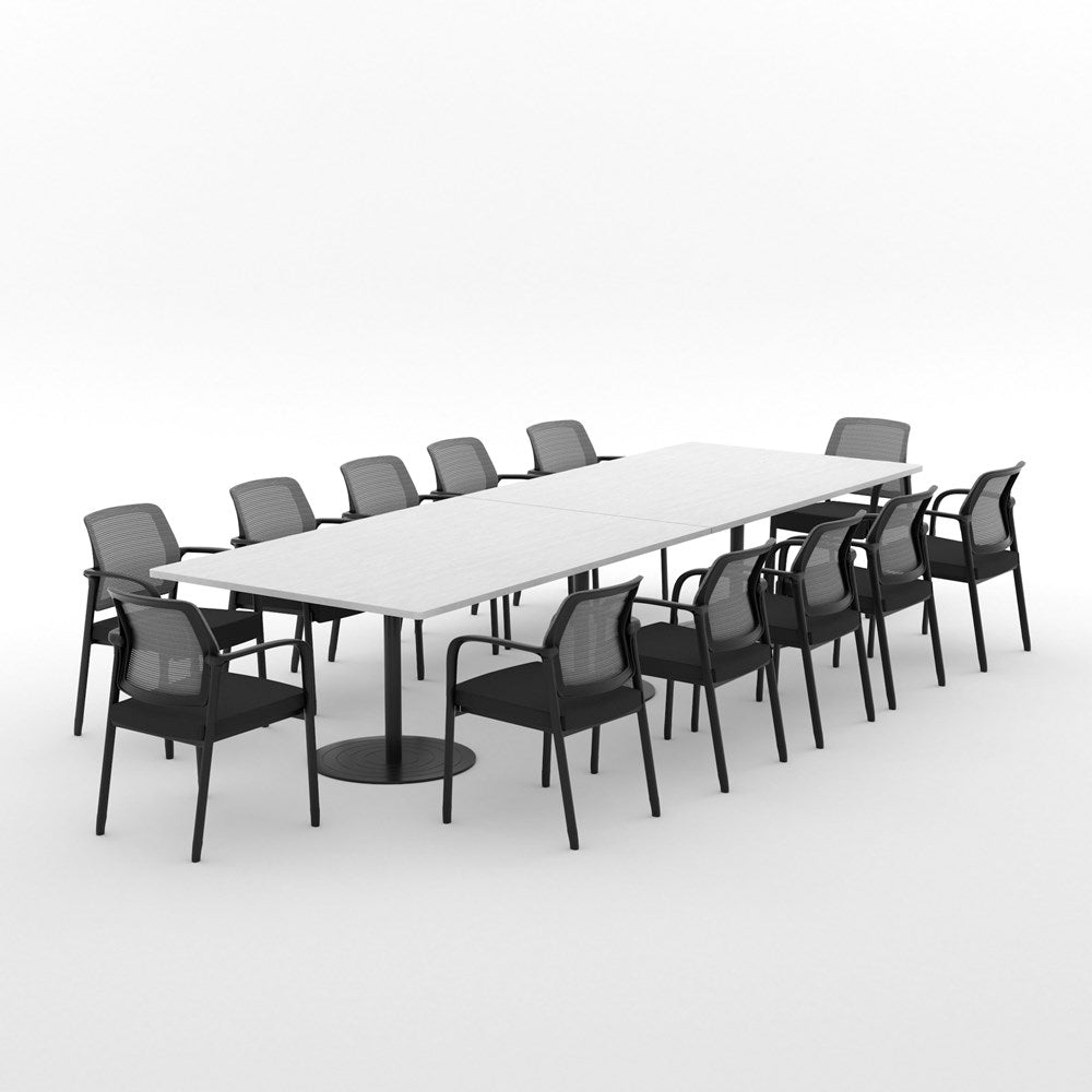 Essentials Boardroom Table 3600 x 1200 with Ozone Chair Package-Meeting Room Furniture-Silver Strata-Black Disc-North Island Delivery-Commercial Traders - Office Furniture