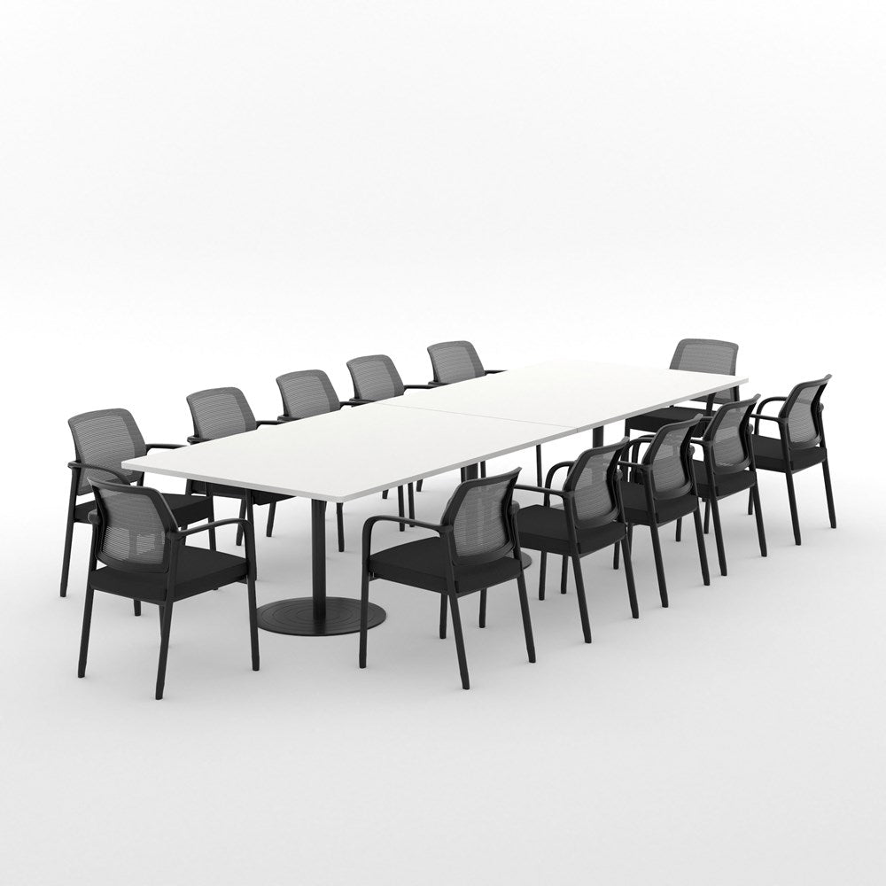 Essentials Boardroom Table 3600 x 1200 with Ozone Chair Package-Meeting Room Furniture-Snowdrift-Black Disc-North Island Delivery-Commercial Traders - Office Furniture