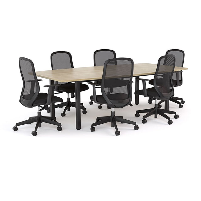 Cubit Boardroom Table and Flex Chair Package-Meeting Room Furniture-Atlantic Oak-Black Leg-Commercial Traders - Office Furniture