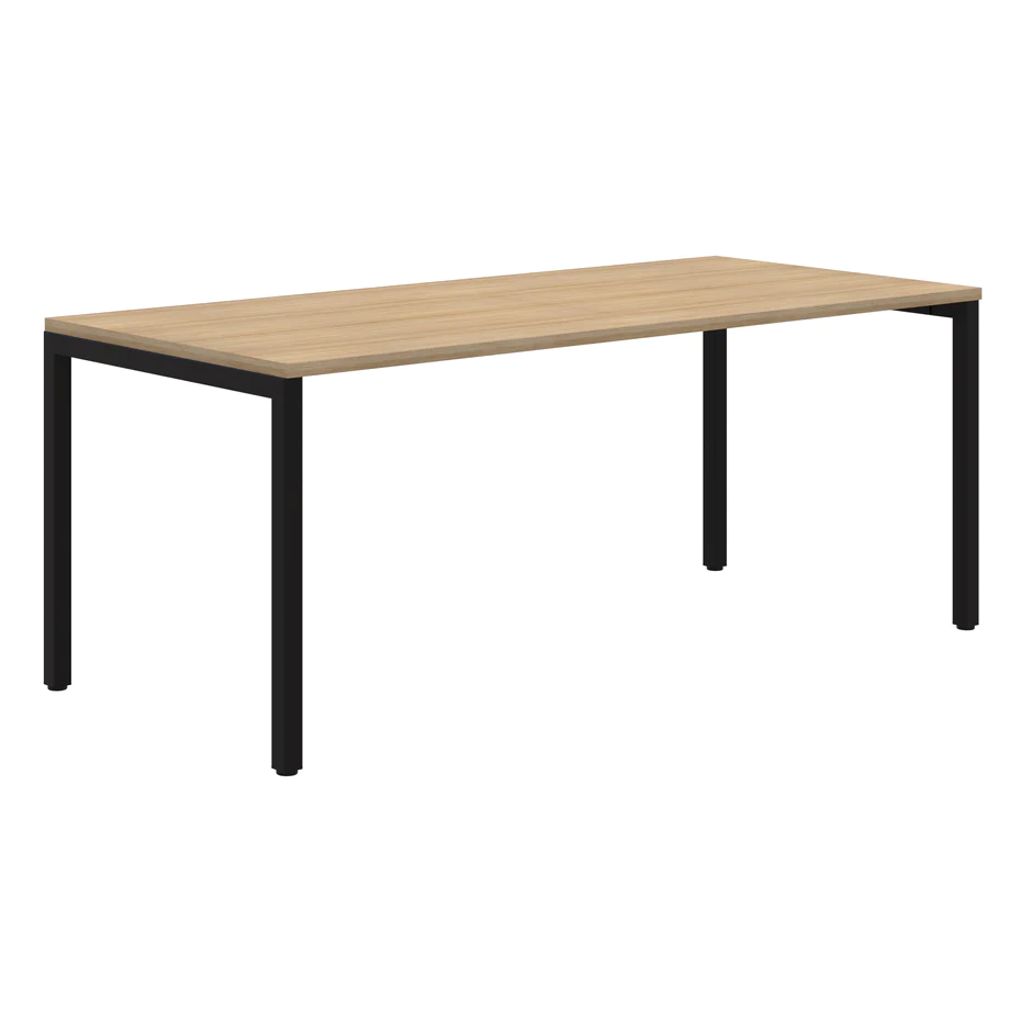 Avero Canteen Table-Lunchroom Tables-1200 x 700-Classic Oak-Black-Commercial Traders - Office Furniture