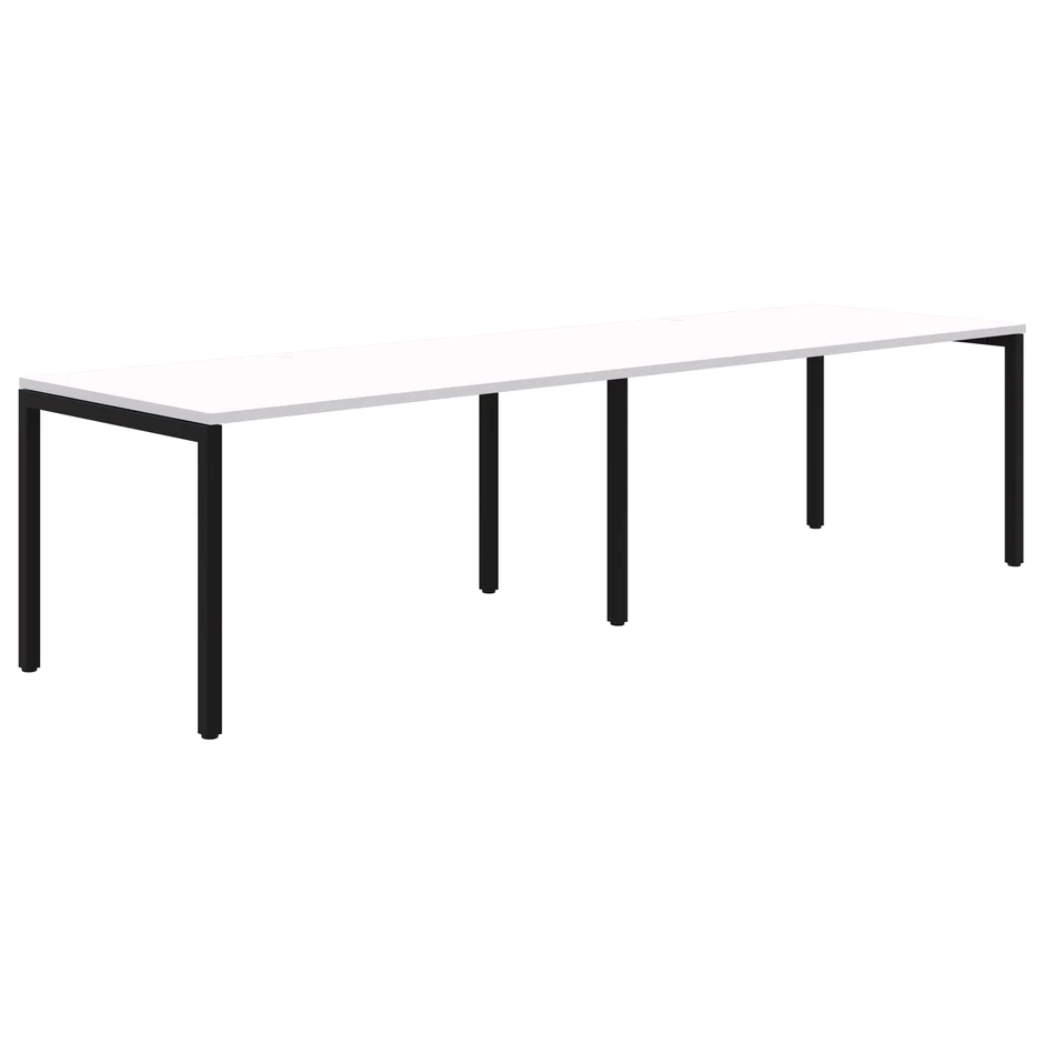 Avero Fixed Height Desk - 2 pod Inline-Office Pods-1200 x 700-Classic Oak-Black-Commercial Traders - Office Furniture