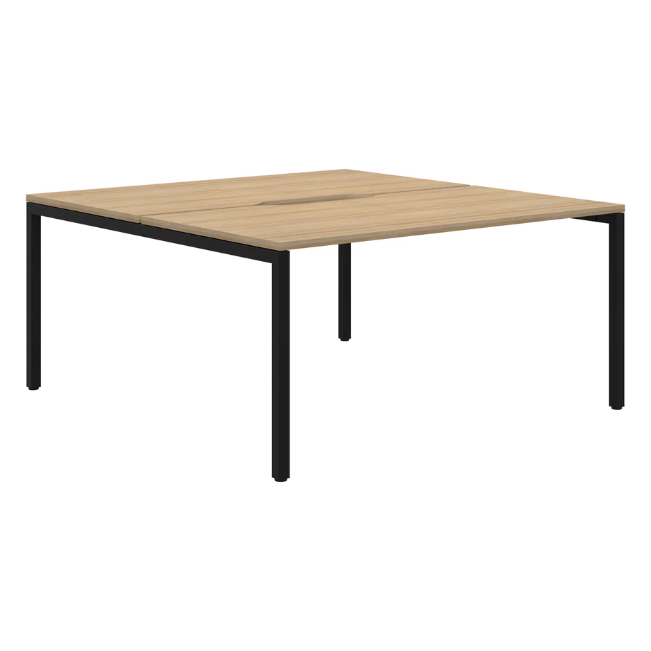 Avero Fixed Height Desk - 2 Pod Back to Back-Office Pods-1200 x 700-Classic Oak-Black-Commercial Traders - Office Furniture