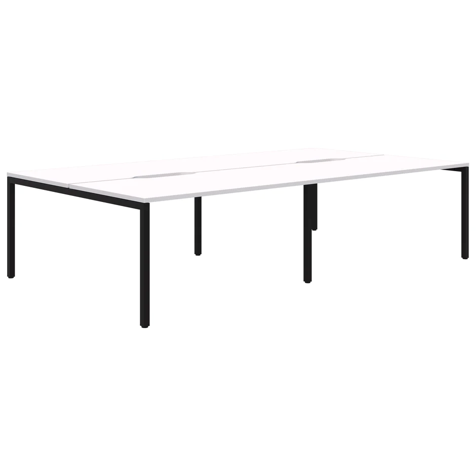 Avero Fixed Height Desk - 4 Pod Back to Back-Office Pods-1200 x 700-Classic Oak-Black-Commercial Traders - Office Furniture