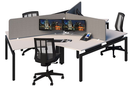 Balance Desk 120° 3 person desk pod-Desking-1200 x 1200/800mm-Snow Velvet-Black-Commercial Traders - Office Furniture