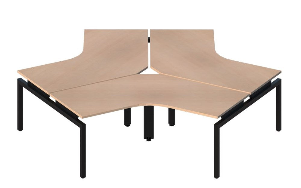 Balance Desk 120° 3 person desk pod-Desking-1200 x 1200/800mm-Refined Oak-Black-Commercial Traders - Office Furniture