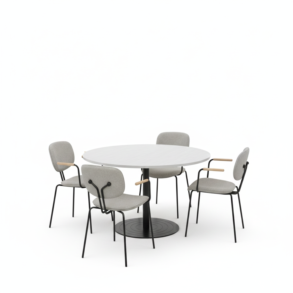 Essentials Meeting Table With Bauhaus Chairs-Meeting Room Furniture-Snowdrift-Black Disc-North Island-Commercial Traders - Office Furniture