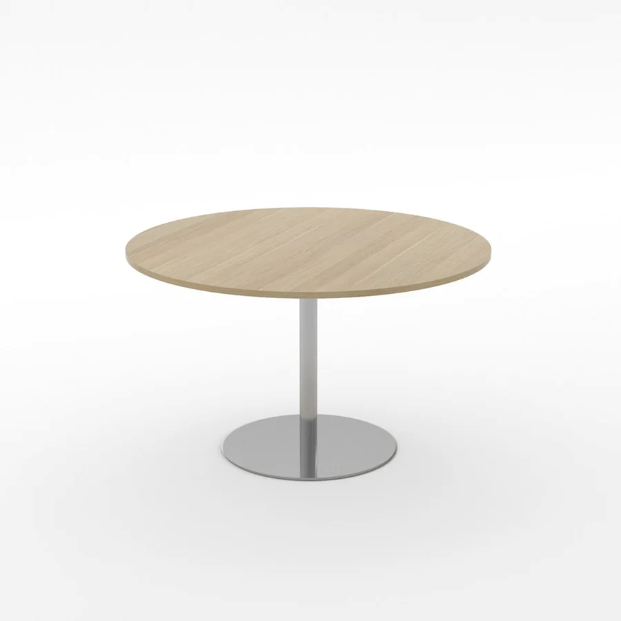 Essentials Meeting Table 900 dia Disc Base-Meeting Room Furniture-Classic Oak-Brushed Chrome-South Island-Commercial Traders - Office Furniture