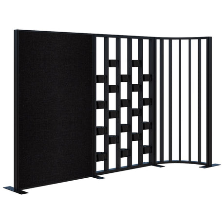 Connect 70 - Freestanding/Fabric/Planter/Curved 1890H x 3025L-Office Partitons-Black with Black Frame-Keylargo Ebony-Commercial Traders - Office Furniture