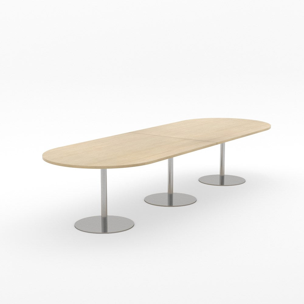 Essentials Table 3600 x 1200 - D End-Meeting Room Furniture-Refined Oak-Brushed Chrome Disc Base-North Island Delivery-Commercial Traders - Office Furniture