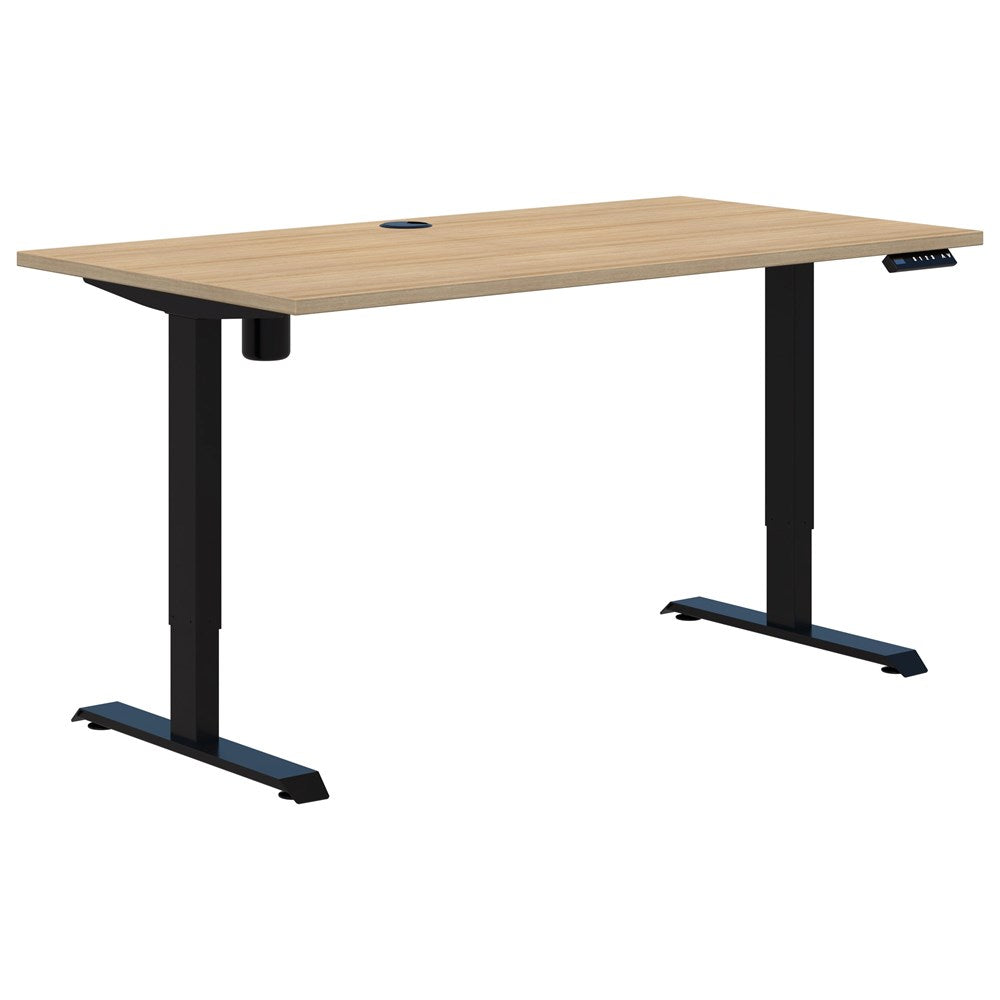 Duo II Electric Desk-Desking-1500 x 800-Classic Oak-Black-Commercial Traders - Office Furniture