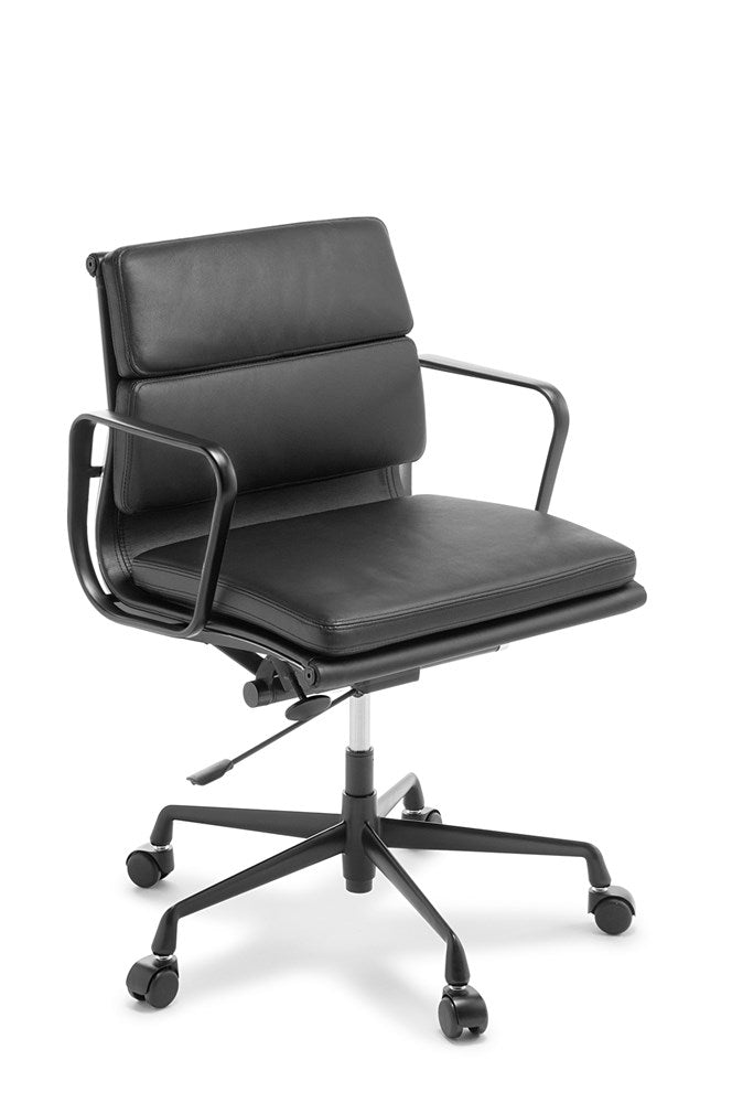 Eames Replica Softpad-Office Chairs-Black Leather-Black-Mid Back-Commercial Traders - Office Furniture