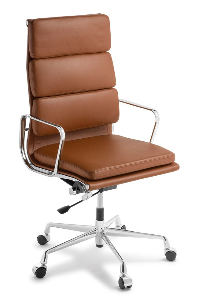Eames Replica Softpad-Office Chairs-Tan Leather-Chrome-High Back-Commercial Traders - Office Furniture