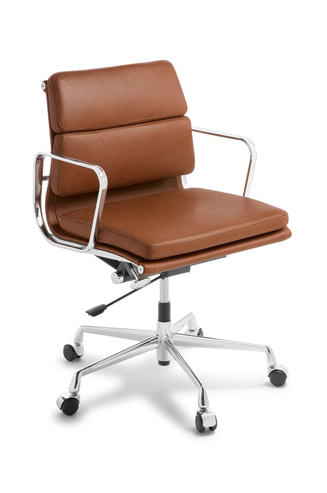 Eames Replica Softpad-Office Chairs-Tan Leather-Chrome-Mid Back-Commercial Traders - Office Furniture