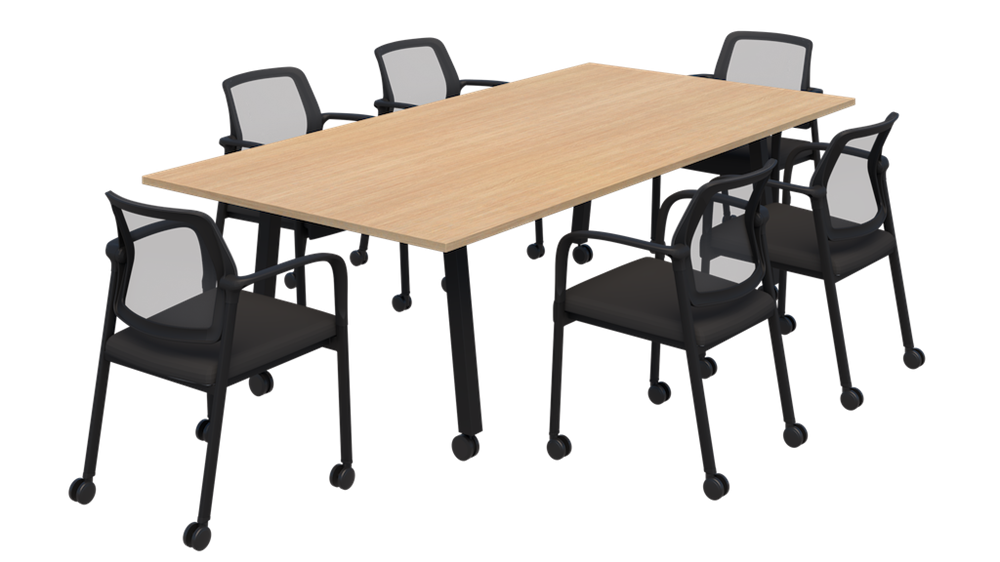 Modella II Frame Mobile Training Table With Molti Chairs On Castors-Meeting Tables-2000 x 1000-Refined Oak-Black-Commercial Traders - Office Furniture