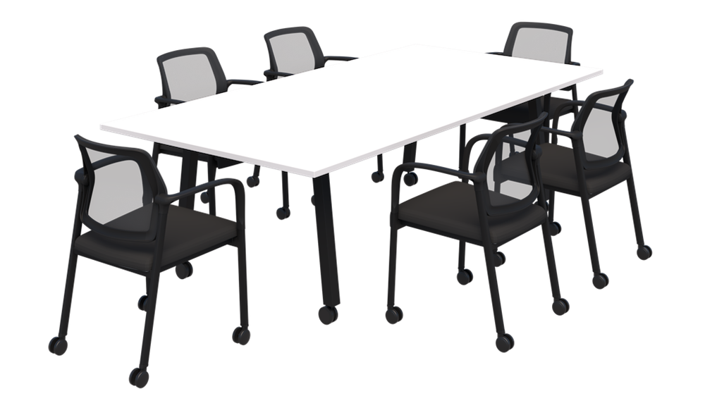 Modella II Frame Mobile Training Table With Edison Chairs On Castors-Meeting Tables-2000 x 1000-Snow Velvet-Black-Commercial Traders - Office Furniture