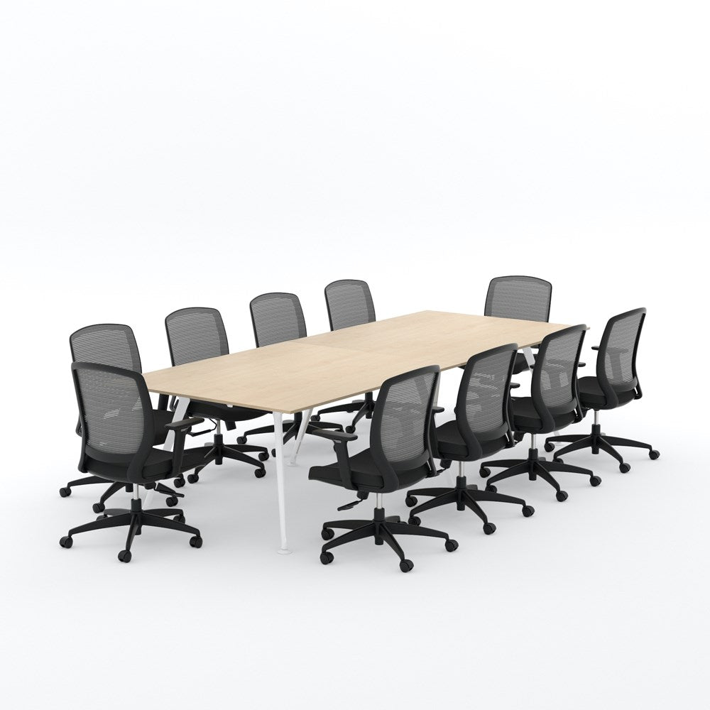 Euro Boardroom Table 3000 x 1200 with Flex Chair Package-Meeting Room Furniture-Affinity Maple-White Leg-North Island (Ground Floor)-Commercial Traders - Office Furniture