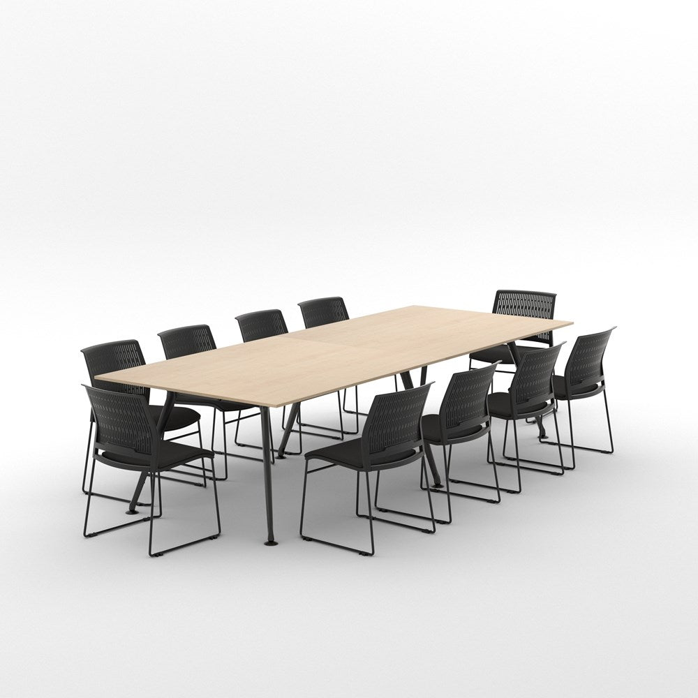 Euro Boardroom Table 3000 x 1200 with Magnus Padded Chair Package-Meeting Room Furniture-Affinity Maple-Black Leg-North Island (Ground Floor)-Commercial Traders - Office Furniture