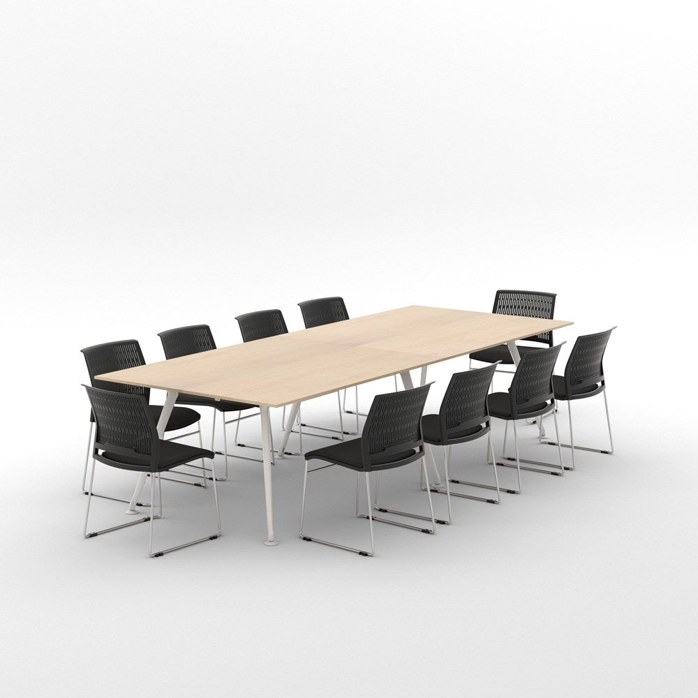 Euro Boardroom Table 3000 x 1200 with Magnus Chair Package-Meeting Room Furniture-Affinity Maple-White Leg Chrome Frame-North Island-Commercial Traders - Office Furniture