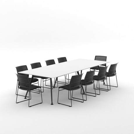 Euro Boardroom Table 3000 x 1200 with Magnus Chair Package-Meeting Room Furniture-Snowdrift-Black Leg-North Island-Commercial Traders - Office Furniture