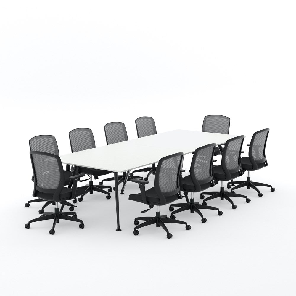 Euro Boardroom Table 3000 x 1200 with Flex Chair Package-Meeting Room Furniture-Snowdrift-Black Leg-North Island (Ground Floor)-Commercial Traders - Office Furniture