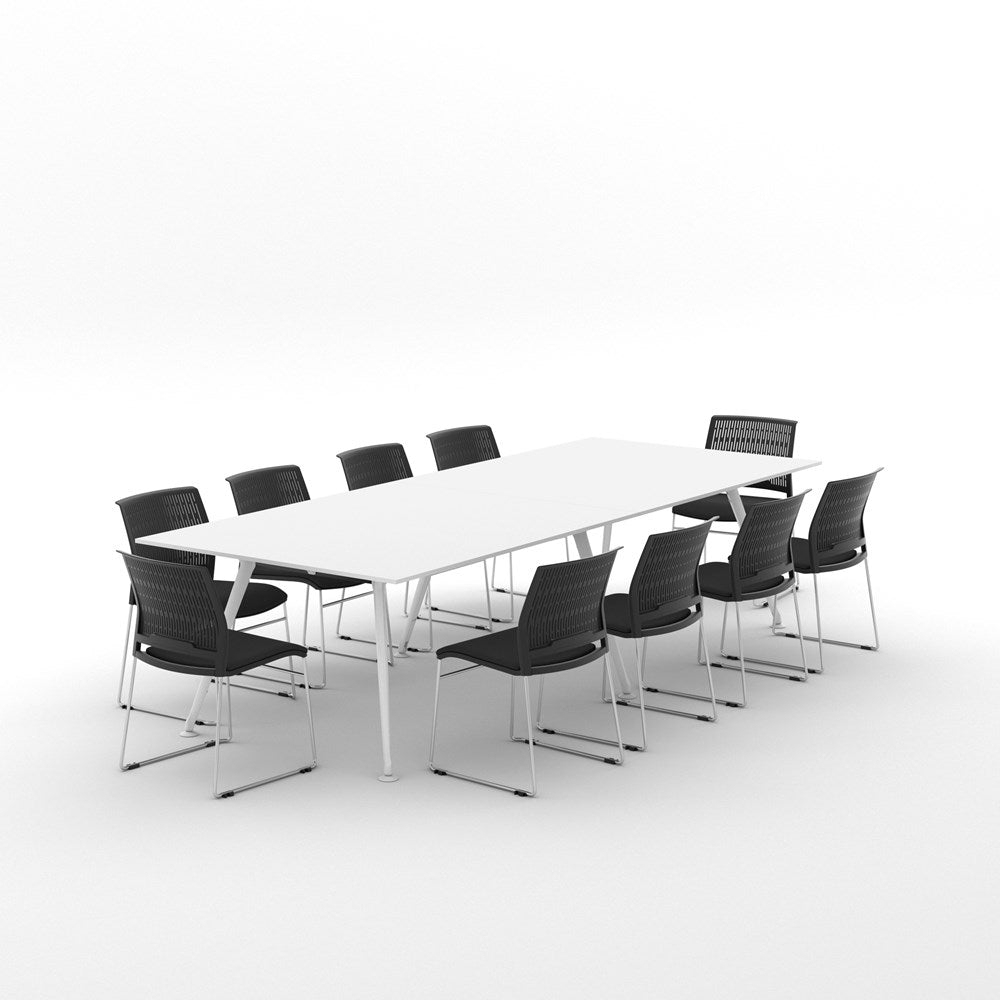 Euro Boardroom Table 3000 x 1200 with Magnus Chair Package-Meeting Room Furniture-Snowdrift-White Leg Chrome Frame-North Island-Commercial Traders - Office Furniture