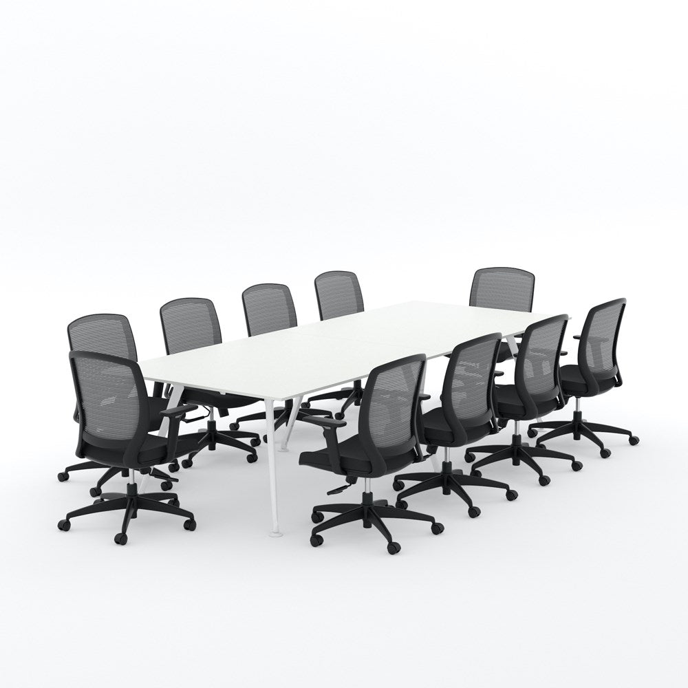 Euro Boardroom Table 3000 x 1200 with Flex Chair Package-Meeting Room Furniture-Snowdrift-White Leg-North Island (Ground Floor)-Commercial Traders - Office Furniture