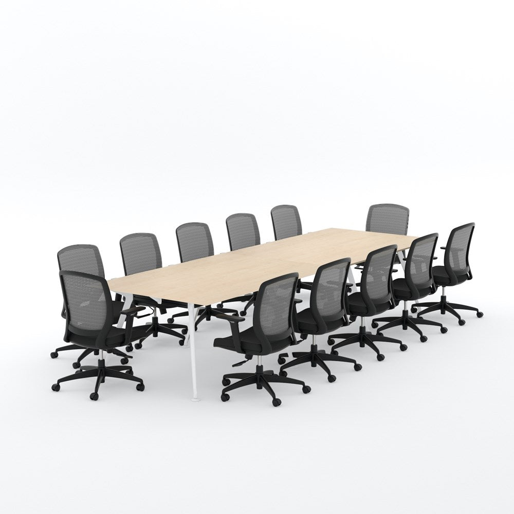 Euro Boardroom Table 3600 x 1200 with Flex Chair Package-Meeting Room Furniture-Affinity Maple-White Leg-North Island (Ground Floor)-Commercial Traders - Office Furniture