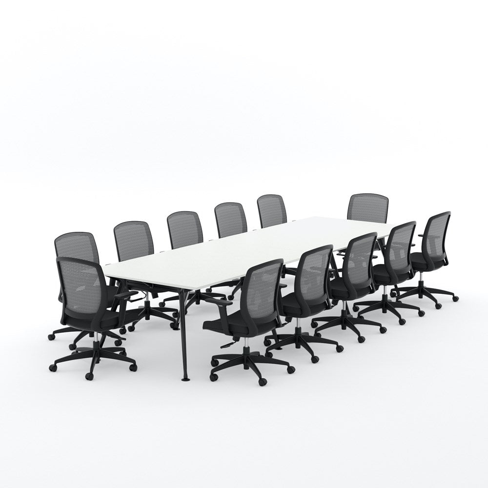 Euro Boardroom Table 3600 x 1200 with Flex Chair Package-Meeting Room Furniture-Snowdrift-Black Leg-North Island (Ground Floor)-Commercial Traders - Office Furniture