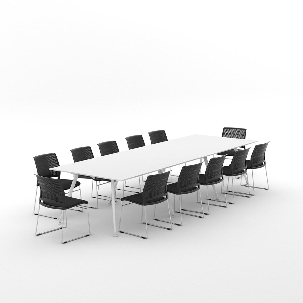 Euro Boardroom Table 3600 x 1200 with Magnus Padded Chair Package-Meeting Room Furniture-Snowdrift-White Leg-North Island (Ground Floor)-Commercial Traders - Office Furniture