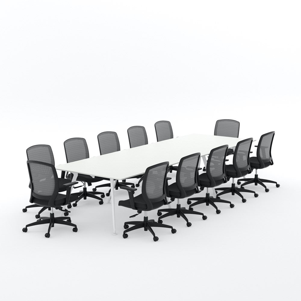 Euro Boardroom Table 3600 x 1200 with Flex Chair Package-Meeting Room Furniture-Snowdrift-White Leg-North Island (Ground Floor)-Commercial Traders - Office Furniture