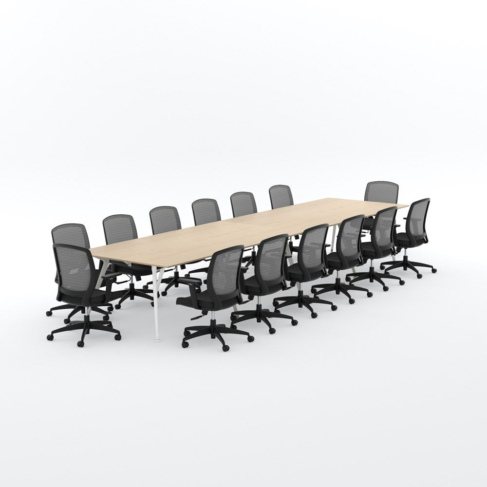 Euro Boardroom Table 4800 x 1200 with Flex Chair Package-Meeting Room Furniture-Affinity Maple-White Leg-North Island (Ground Floor)-Commercial Traders - Office Furniture