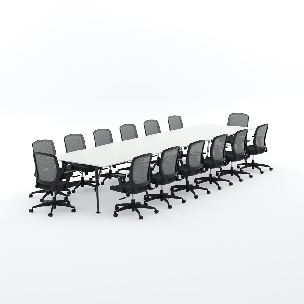 Euro Boardroom Table 4800 x 1200 with Flex Chair Package-Meeting Room Furniture-Snowdrift-Black Leg-North Island (Ground Floor)-Commercial Traders - Office Furniture