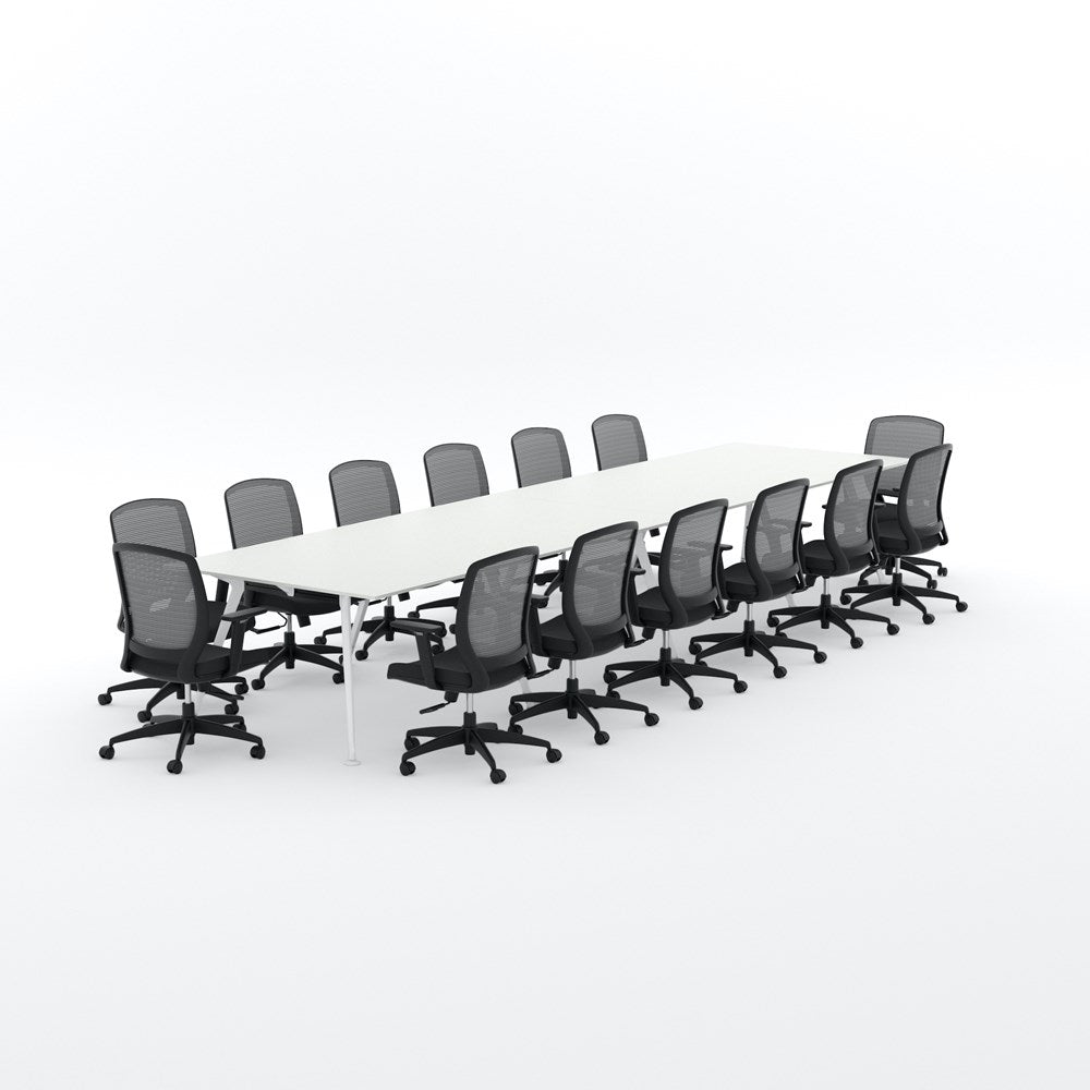 Euro Boardroom Table 4800 x 1200 with Flex Chair Package-Meeting Room Furniture-Snowdrift-White Leg-North Island (Ground Floor)-Commercial Traders - Office Furniture