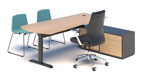 Summit ii Executive Electric Desk-Desking-Classic Oak-Black-Right Hand-Commercial Traders - Office Furniture