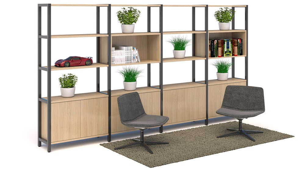 Grid 40 - Double Bay - 1890mm High-Office Partitons-Classic Oak-Black-Commercial Traders - Office Furniture