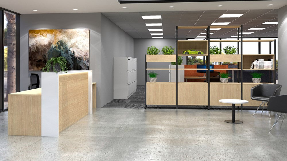 Grid 40 - Double Bay - 1890mm High-Office Partitons-Classic Oak-Black-Commercial Traders - Office Furniture