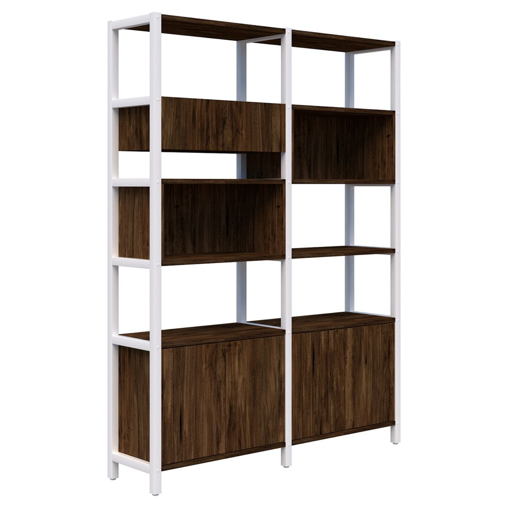 Grid 40 - Single Bay - 1890mm High-Storage-Aged Walnut-White-Commercial Traders - Office Furniture