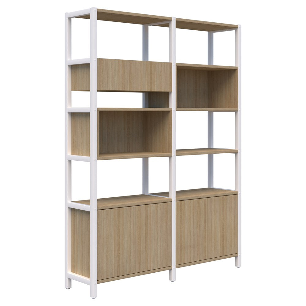 Grid 40 - Single Bay - 1890mm High-Storage-Classic Oak-White-Commercial Traders - Office Furniture