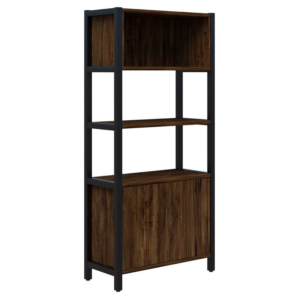 Grid 40 - Single Bay - 1890mm High-Storage-Aged Walnut-Black-Commercial Traders - Office Furniture