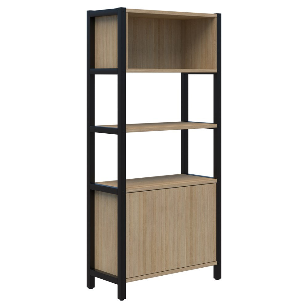 Grid 40 - Single Bay - 1890mm High-Storage-Classic Oak-Black-Commercial Traders - Office Furniture