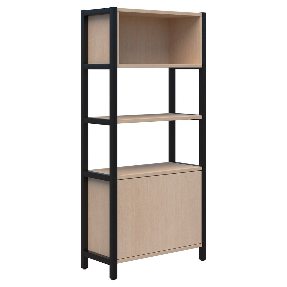 Grid 40 - Single Bay - 1890mm High-Storage-Refined Oak-Black-Commercial Traders - Office Furniture