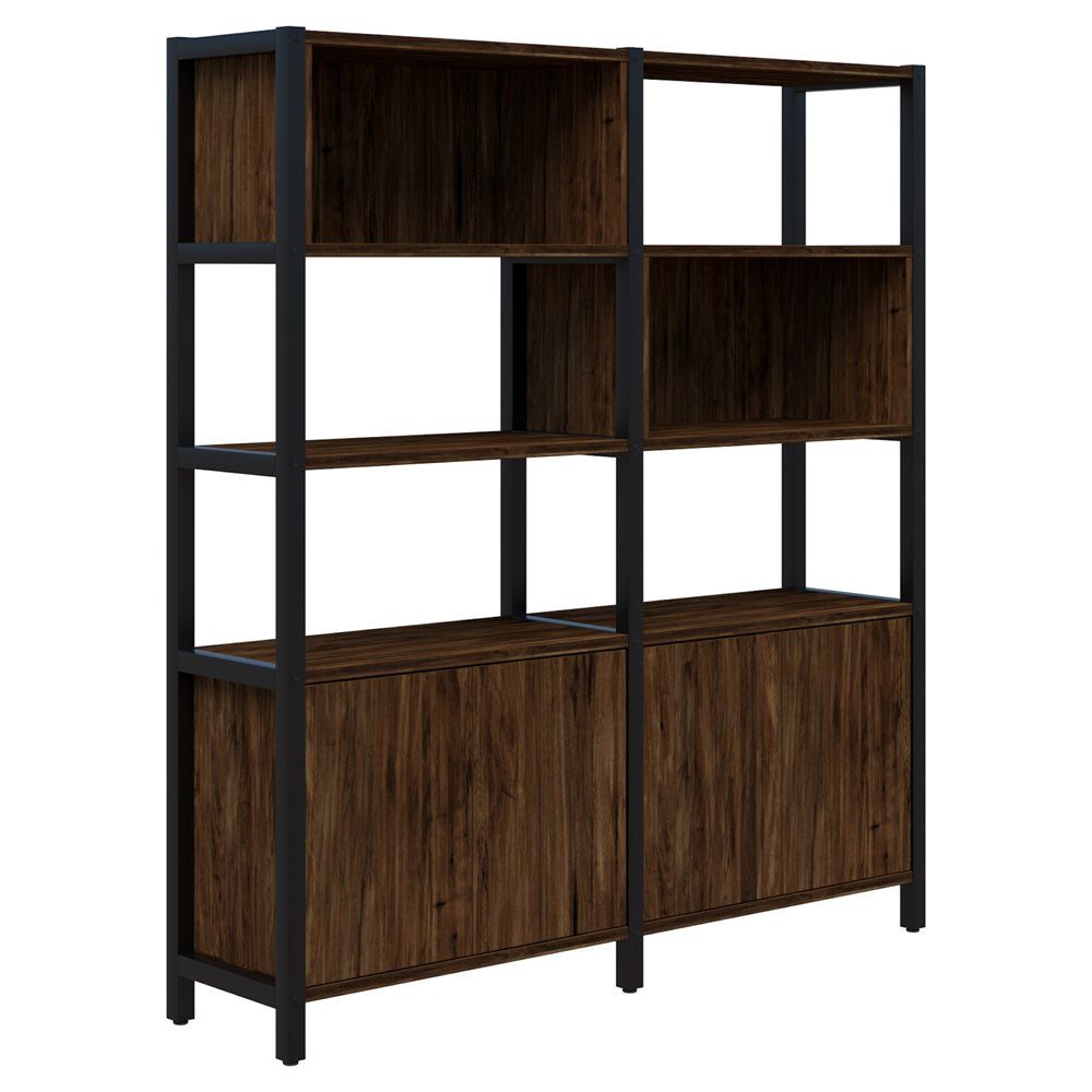 Grid 40 - Double Bay - 1890mm High-Office Partitons-Aged Walnut-Black-Commercial Traders - Office Furniture