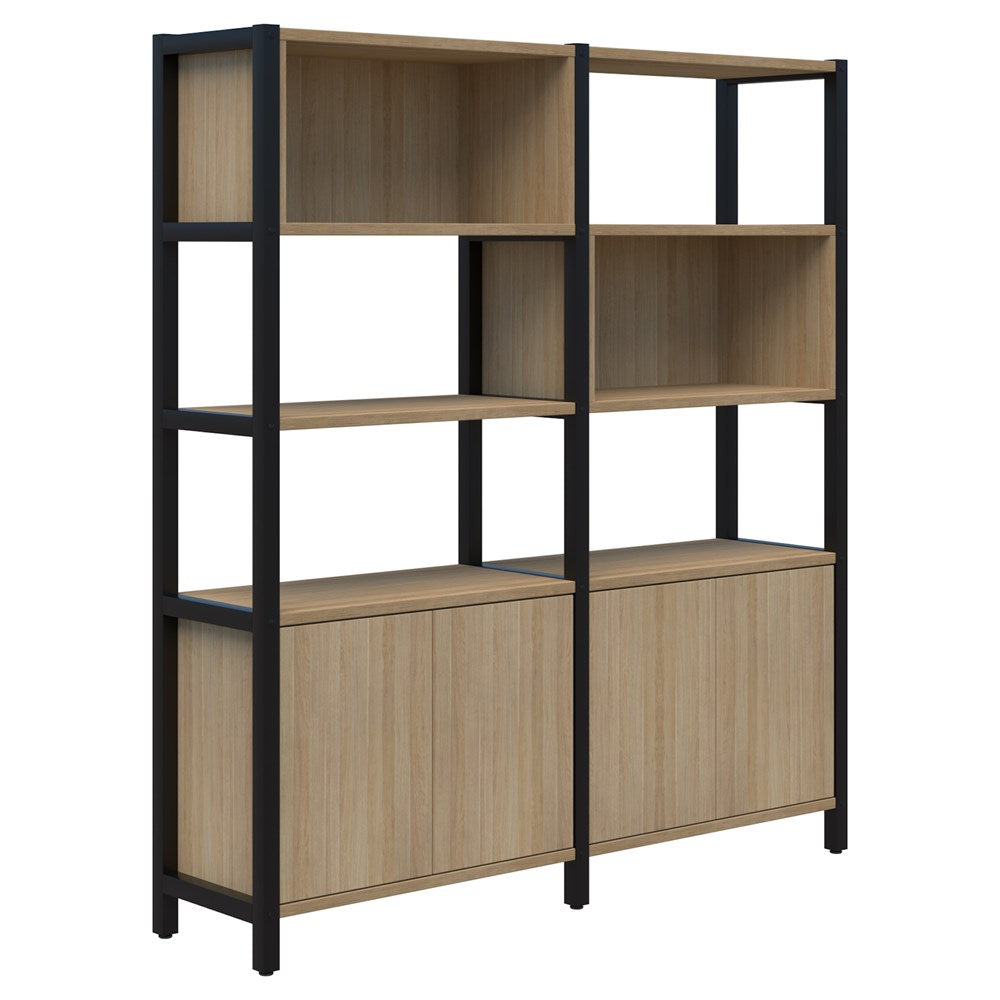 Grid 40 - Double Bay - 1890mm High-Office Partitons-Classic Oak-Black-Commercial Traders - Office Furniture