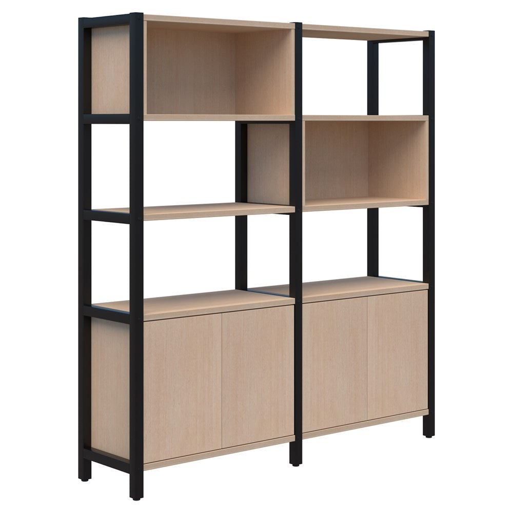 Grid 40 - Double Bay - 1890mm High-Office Partitons-Refined Oak-Black-Commercial Traders - Office Furniture