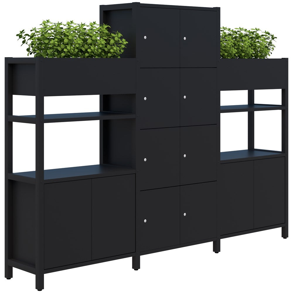 Grid 40 Locker 4H X 2W/Planter Display Wall 4-5 Tier 1500/1890H x 400D-Storage-Black-Black-Keyed Lock-Commercial Traders - Office Furniture